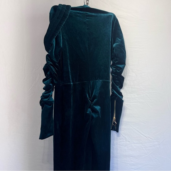 Chicme Velvet Zipper Ruched Longsleeve Jumpsuit Elastic Waistbelt Green Size M - Picture 2 of 12